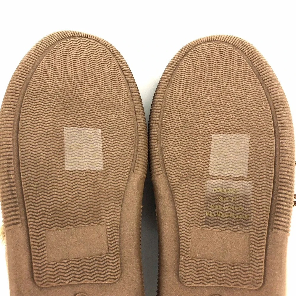 Oxford & Finch Slippers Mens Size 12 Hickory Brown Faux Fur Rubber Sole Moccasin
